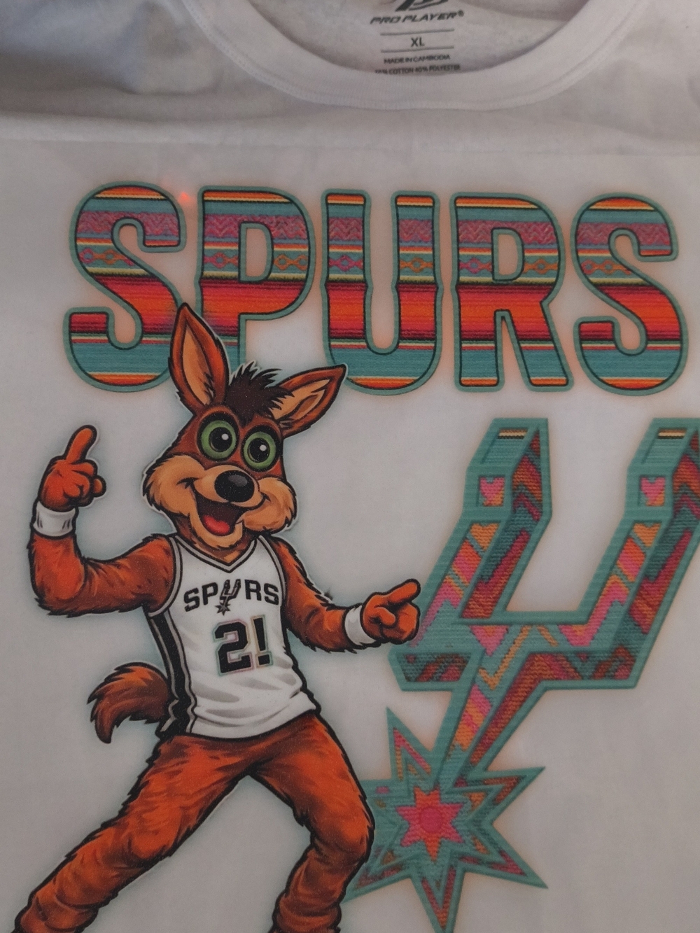 Pur Kids White Spurs Graphic Tee with Multicolor Mascot